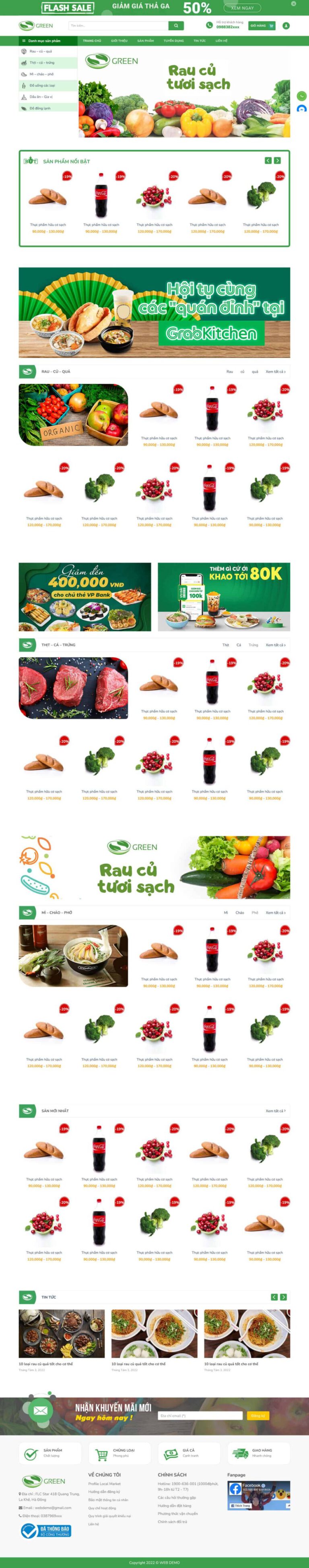 Mẫu thiết kế web tạp hóa bách hóa xanh