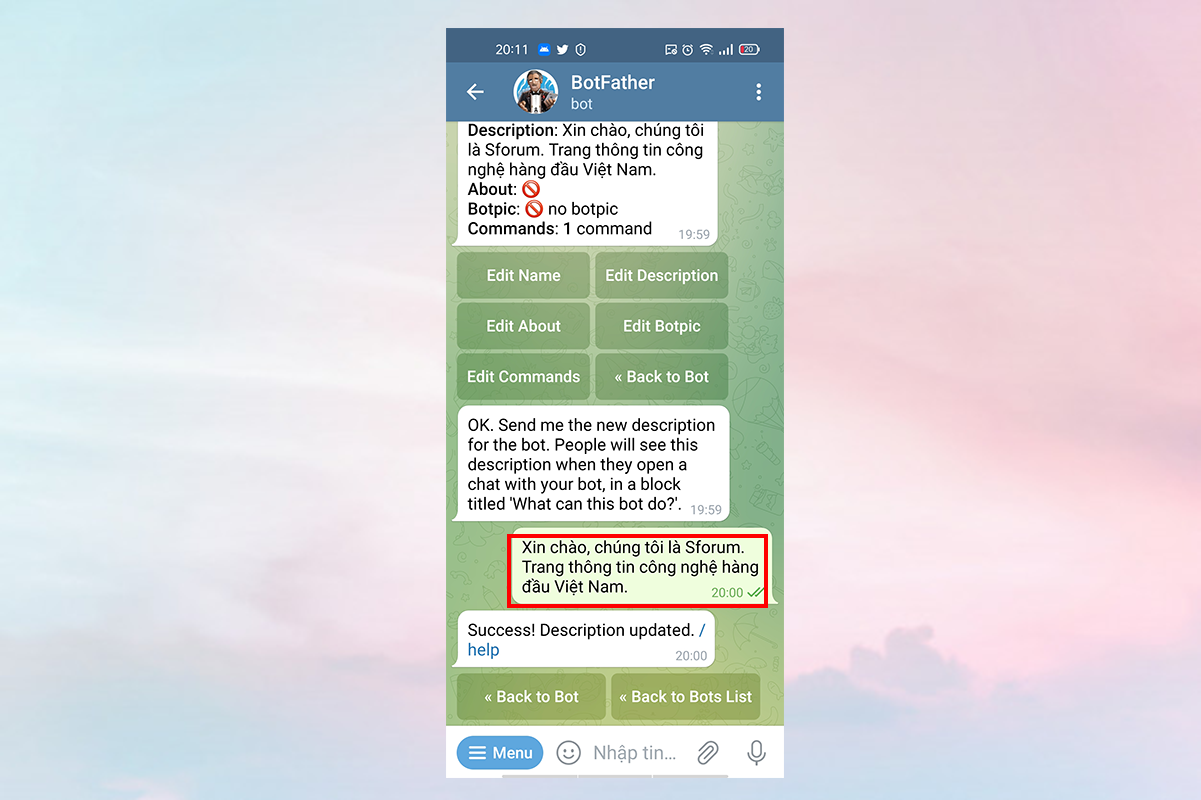 Sforum - Trang thông tin công nghệ mới nhất Bot-3 Cách tạo Bot Telegram chỉ trong vòng một nốt nhạc 