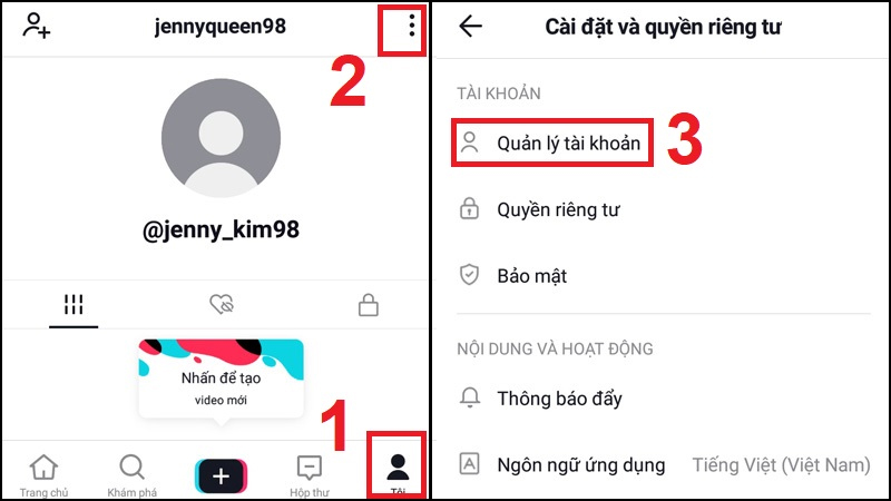 Mở ứng dụng TikTok và chọn quản lý tài khoản